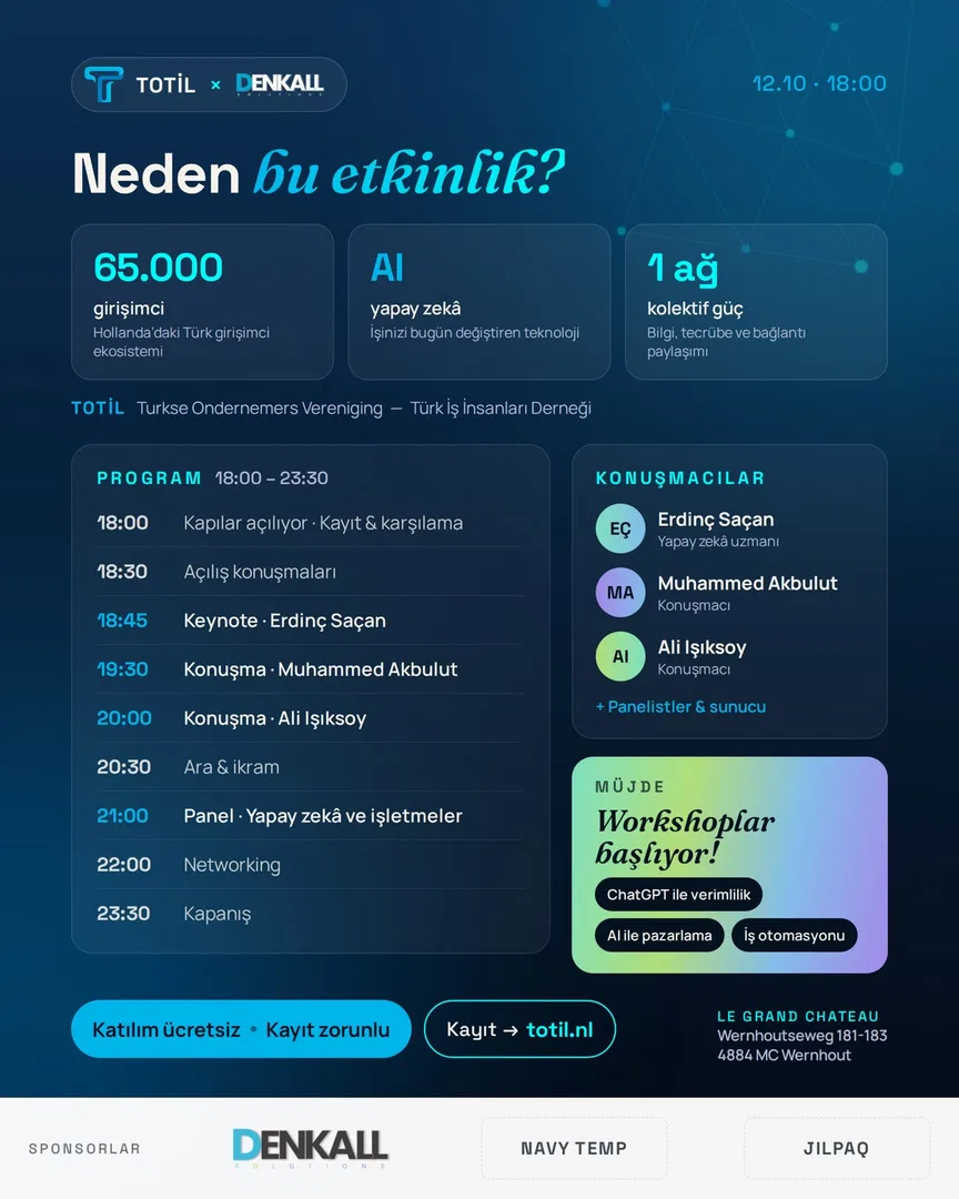 12 EKIM Pazartesi 18:00 TOTIL Etkinlik : Yapay Zekâ Çağında Girişimcilik (1/1)